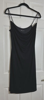 Guess Collection Black Spaghetti Strap Draped U Shaped Neck Slinky Midi Dress L